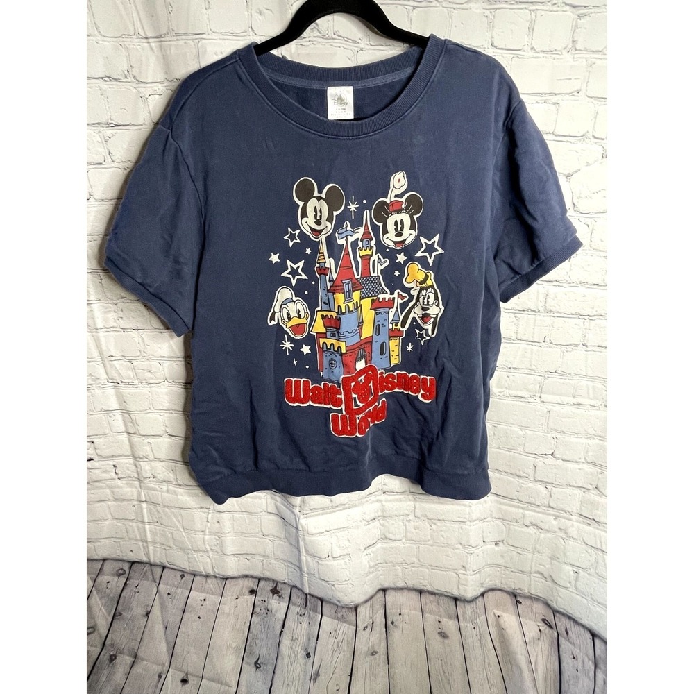 Disney Walt Disney World Mickey Mouse Short Sleeve Sweatshirt Navy Blue XXL